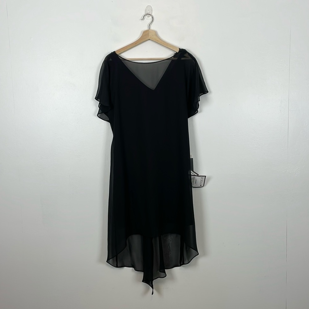 Adrianna Papell Chiffon Overlay Sheer A Line Women M Black Pullover Short Sleeve - Picture 2 of 11